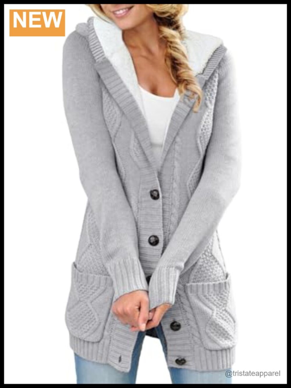 Fleece Lined Hooded Cardigan Sweater with Pockets
